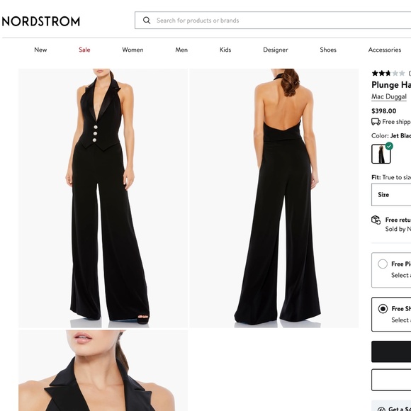 NEW IEENA for MAC DUGGAL Black PLUNGE Halter Neck TUXEDO Evening JUMPSUIT 2 - Picture 3 of 16